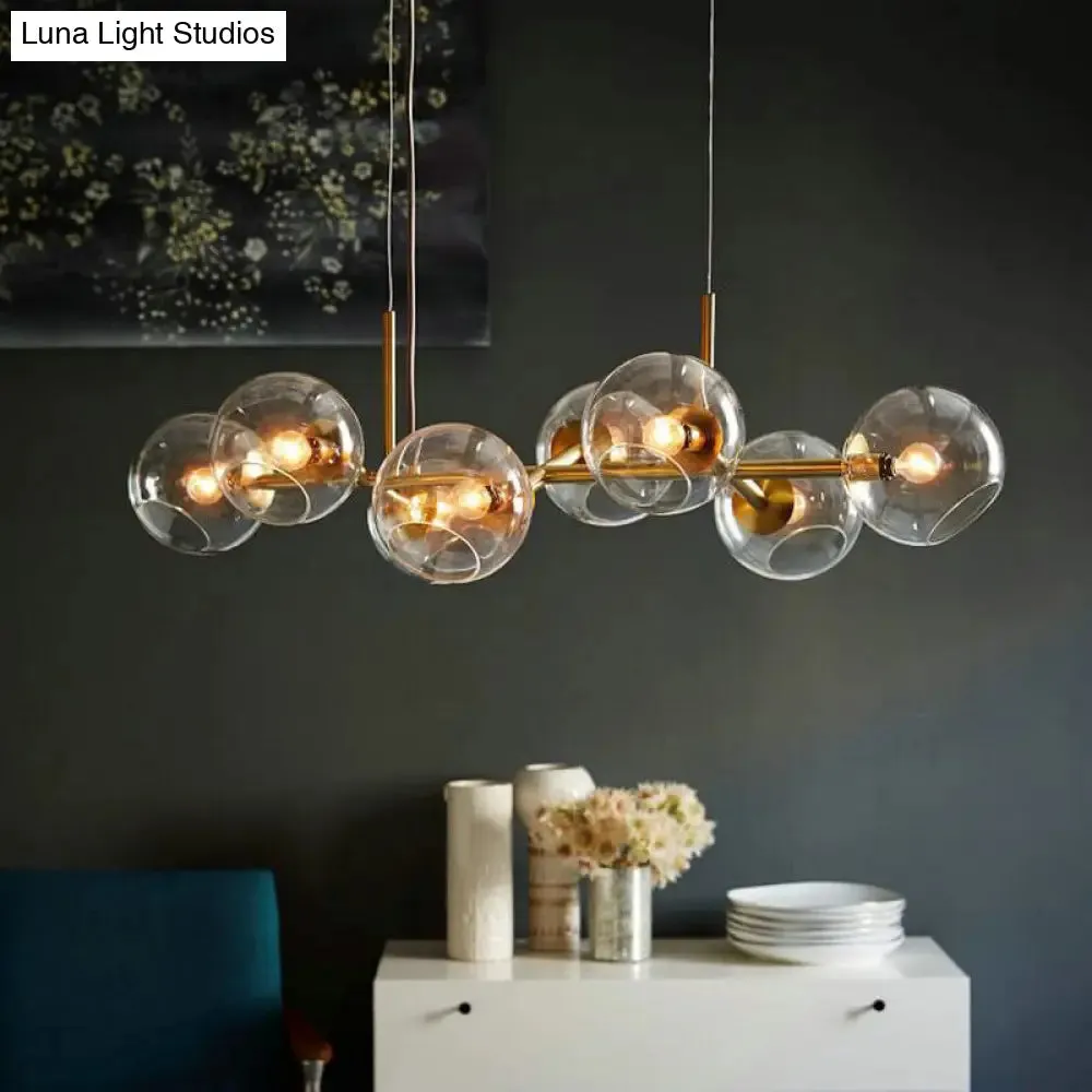Clear/Smoke Glass 8 Bulbs Suspended Lighting Fixture in Black/Gold for Dining Room