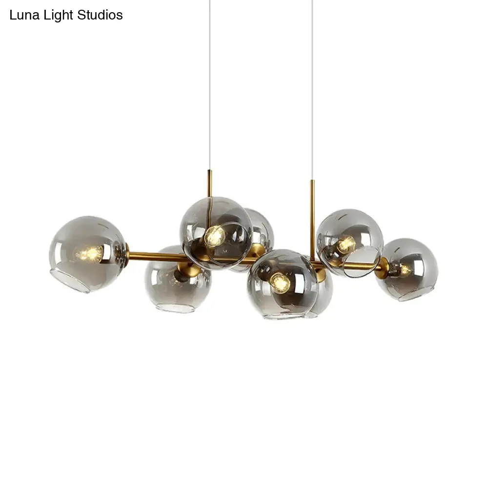Clear/Smoke Glass 8 Bulbs Suspended Lighting Fixture in Black/Gold for Dining Room