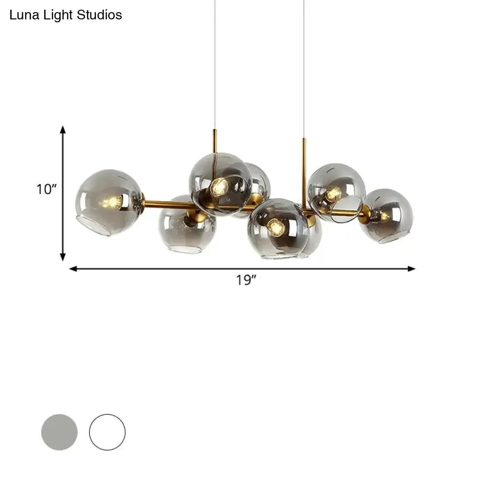 Clear/Smoke Glass 8 Bulbs Suspended Lighting Fixture in Black/Gold for Dining Room