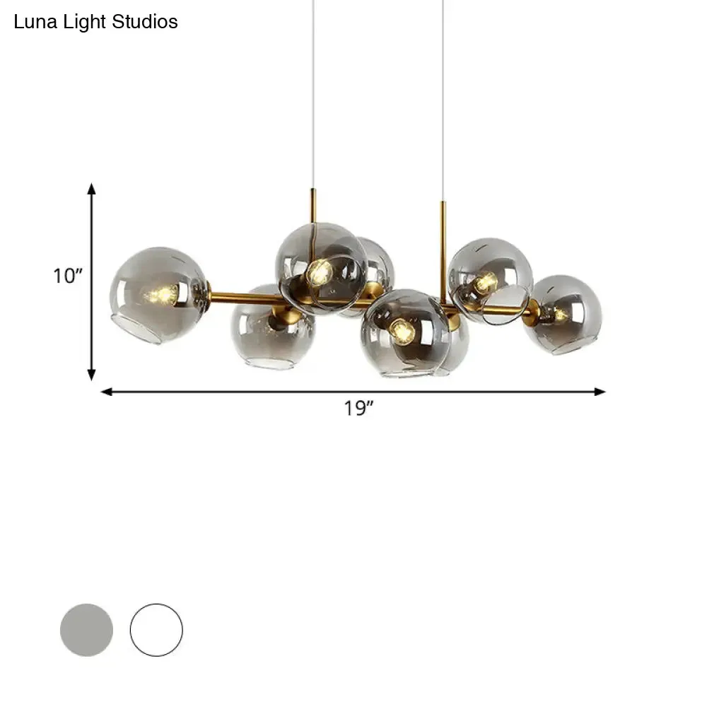 Clear/Smoke Glass 8 Bulbs Suspended Lighting Fixture in Black/Gold for Dining Room