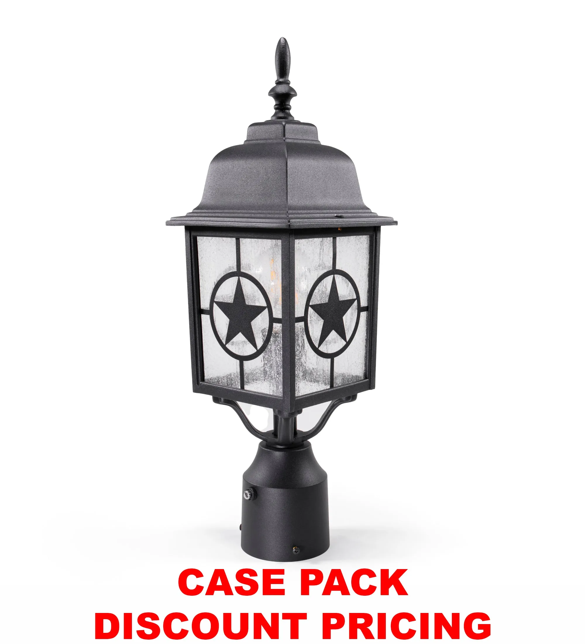 Country Star Dusk to Dawn Farmhouse Post Light, E26 Standard Socket, Wet Location, Seedy Glass, Black and Rust Finish