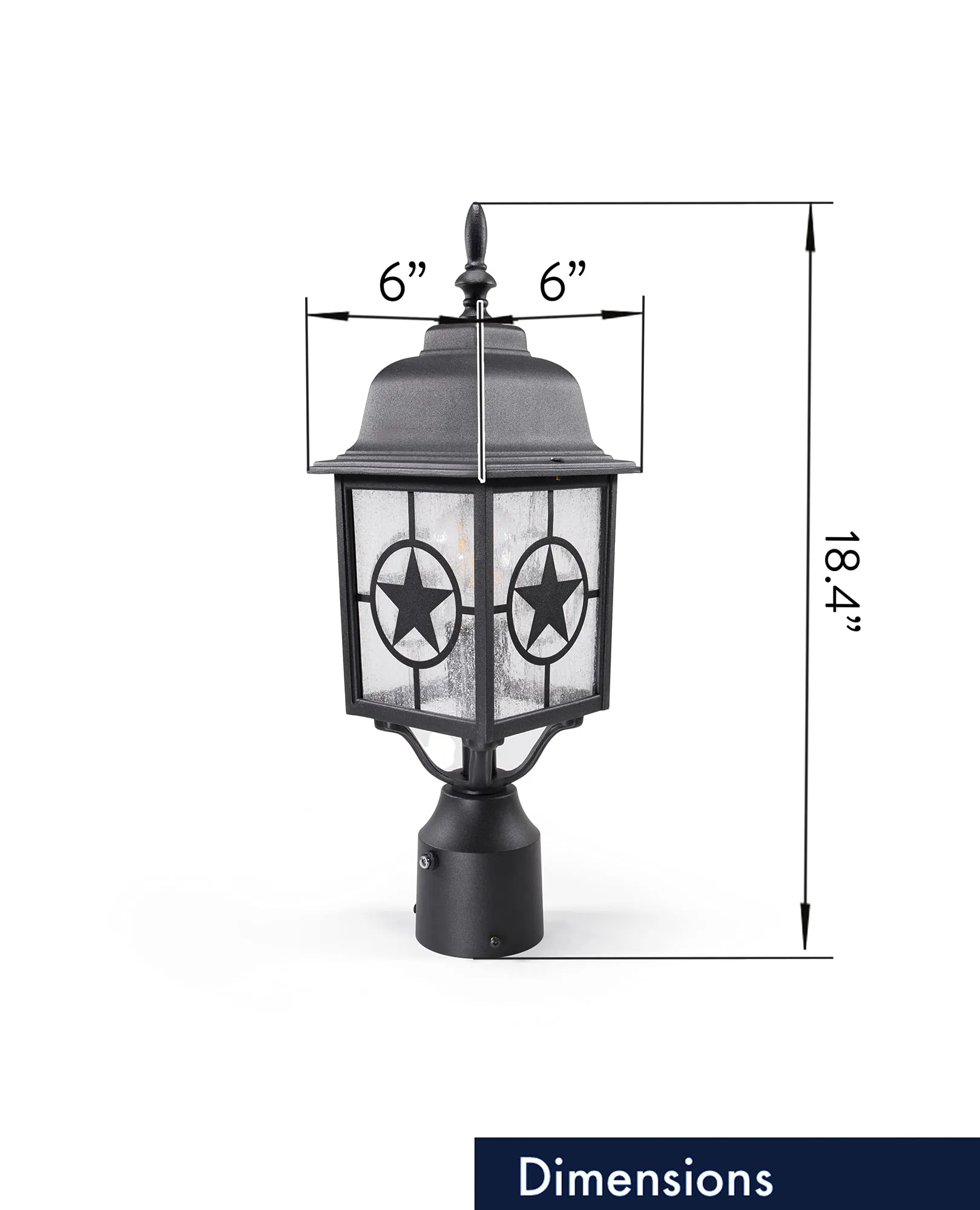Country Star Dusk to Dawn Farmhouse Post Light, E26 Standard Socket, Wet Location, Seedy Glass, Black and Rust Finish