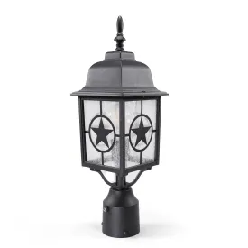 Country Star Dusk to Dawn Farmhouse Post Light, E26 Standard Socket, Wet Location, Seedy Glass, Black and Rust Finish