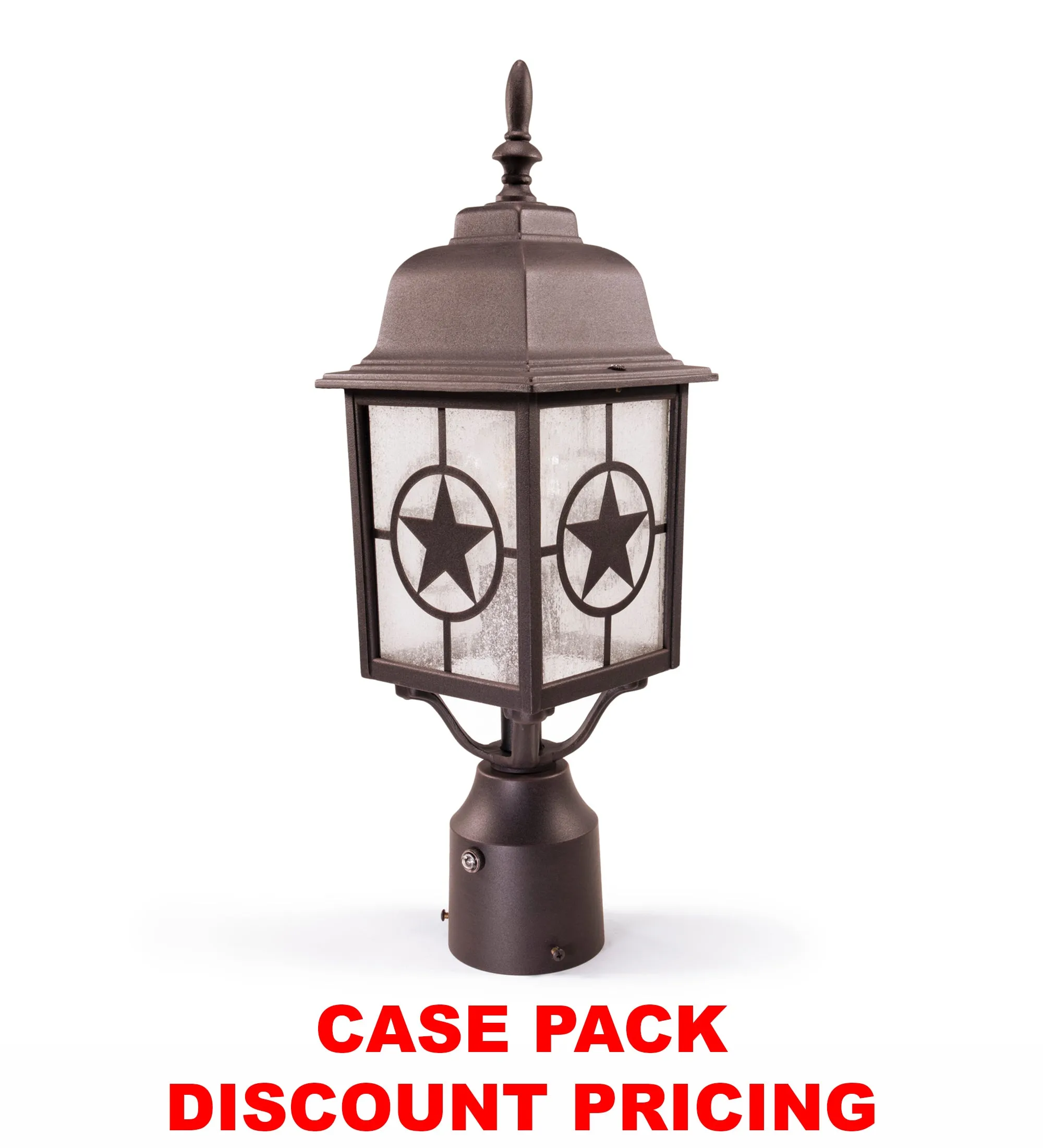 Country Star Dusk to Dawn Farmhouse Post Light, E26 Standard Socket, Wet Location, Seedy Glass, Black and Rust Finish