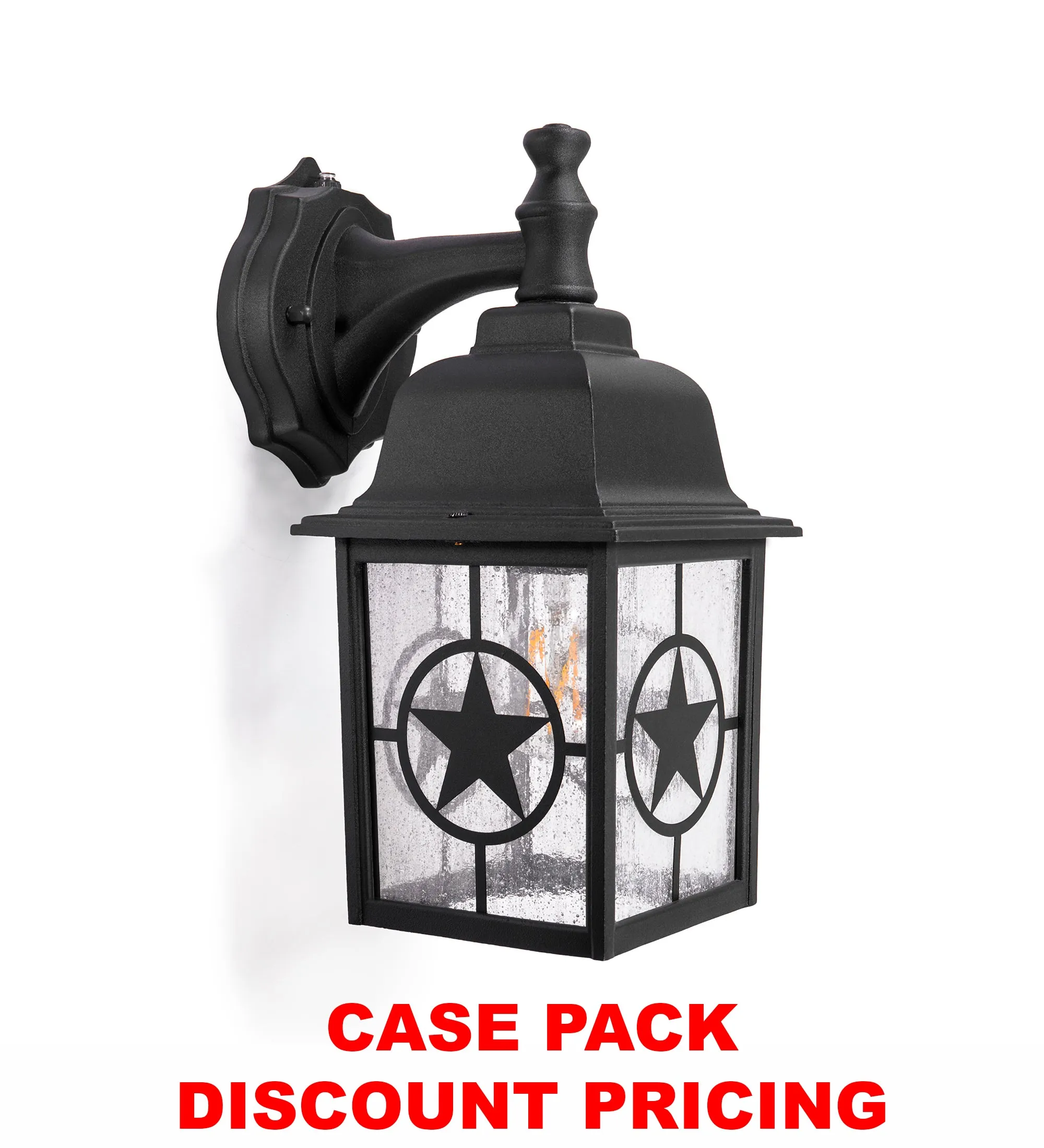 Country Star Dusk to Dawn Farmhouse Wall Light, E26 Standard Socket, Wet Location, Seedy Glass, Black and Rust Finish