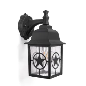 Country Star Dusk to Dawn Farmhouse Wall Light, E26 Standard Socket, Wet Location, Seedy Glass, Black and Rust Finish