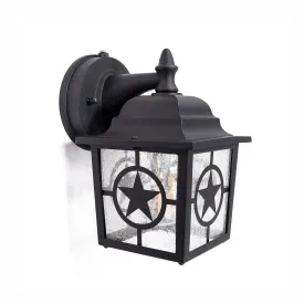 Country Star Outdoor Dusk to Dawn Farmhouse Porch Light, Seedy Glass, Black and Rust Finish
