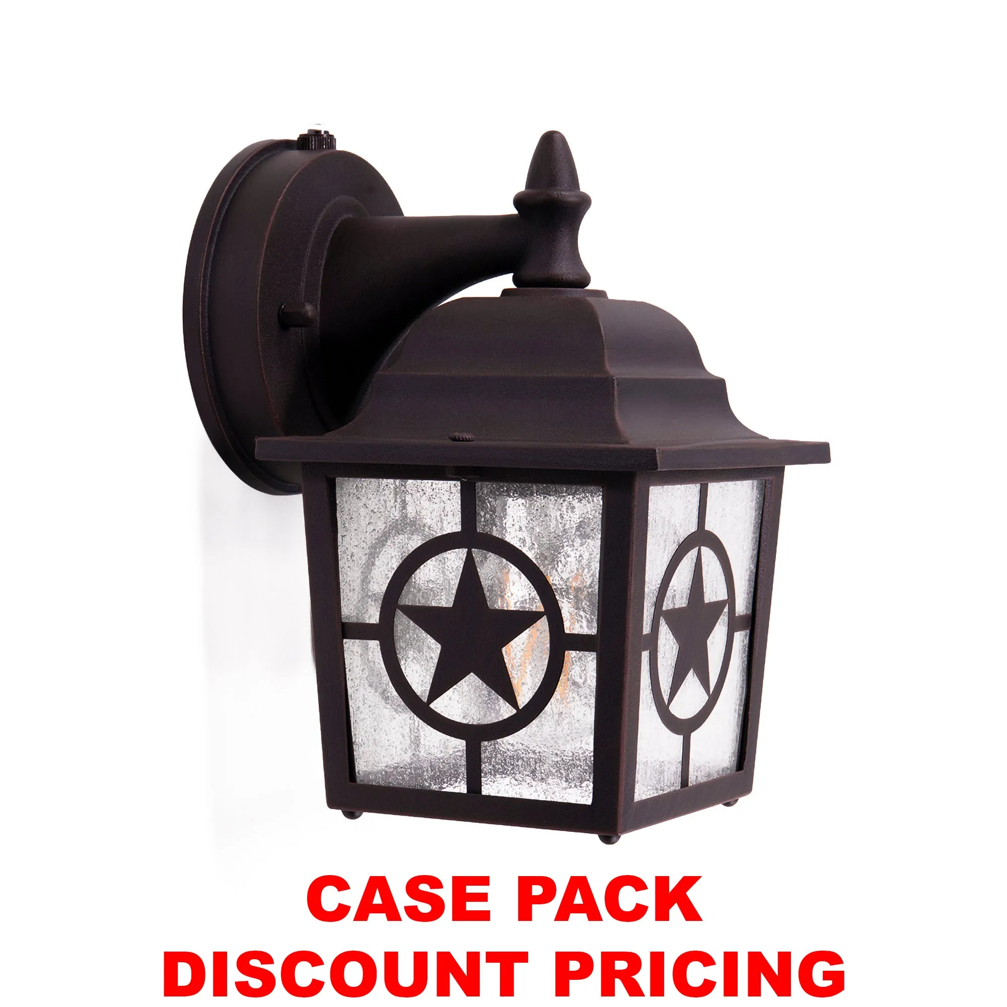 Country Star Outdoor Dusk to Dawn Farmhouse Porch Light, Seedy Glass, Black and Rust Finish