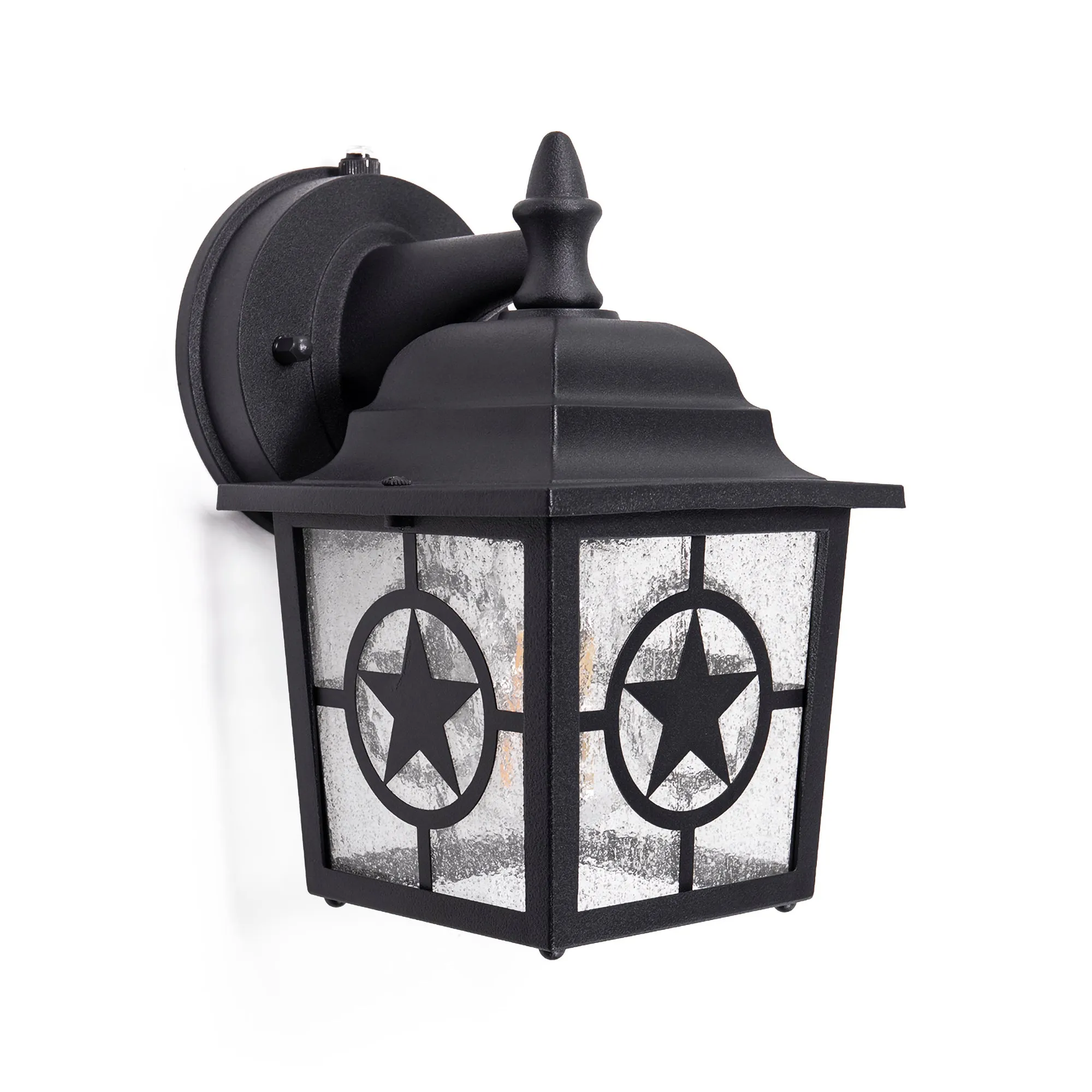 Country Star Outdoor Dusk to Dawn Farmhouse Porch Light, Seedy Glass, Black and Rust Finish