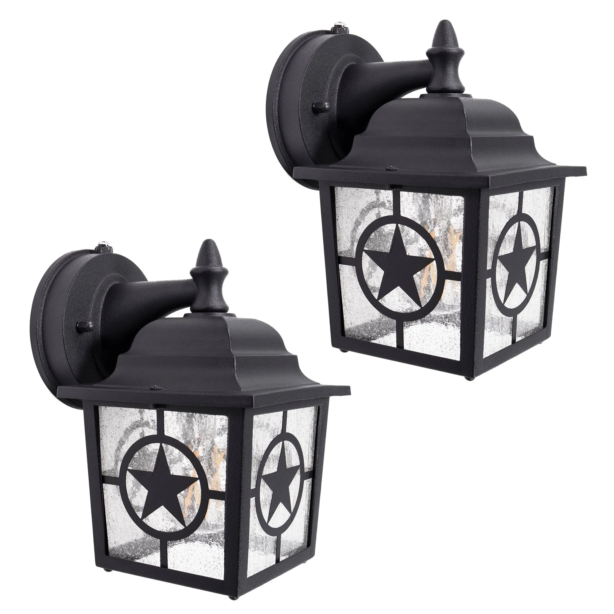 Country Star Outdoor Dusk to Dawn Farmhouse Porch Light, Seedy Glass, Black and Rust Finish