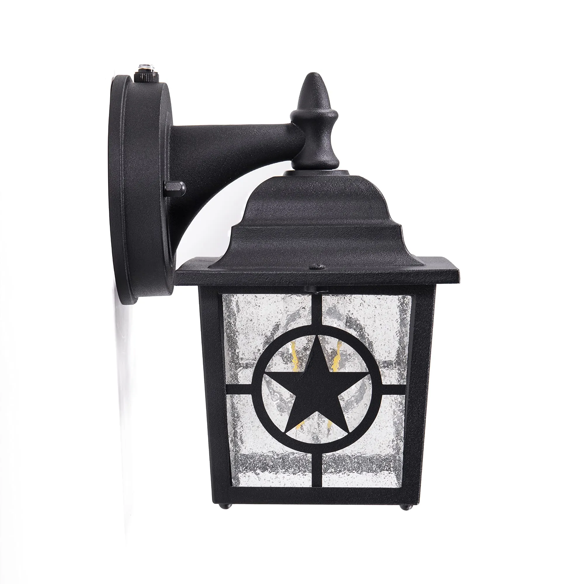 Country Star Outdoor Dusk to Dawn Farmhouse Porch Light, Seedy Glass, Black and Rust Finish