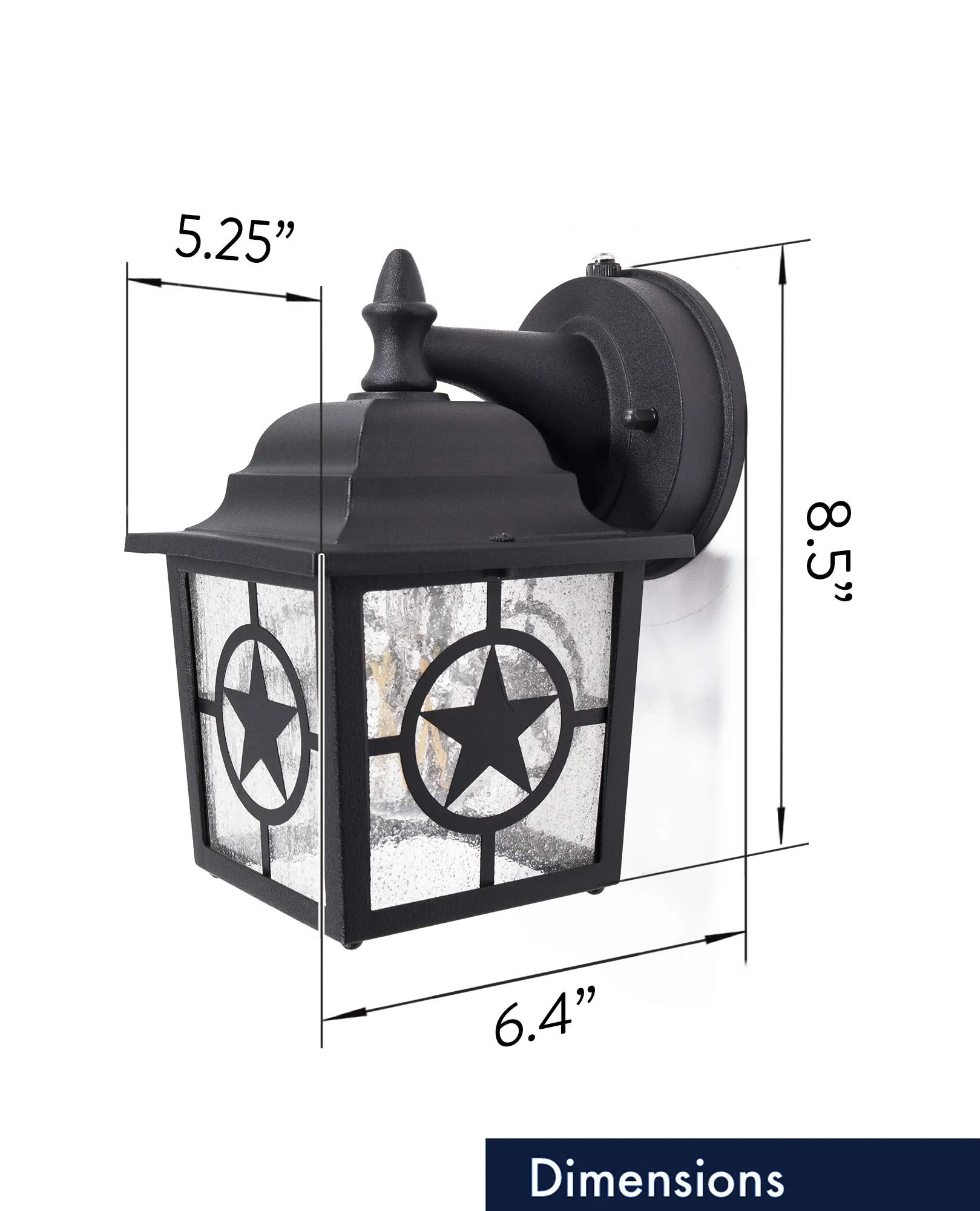 Country Star Outdoor Dusk to Dawn Farmhouse Porch Light, Seedy Glass, Black and Rust Finish