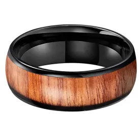 Domed Wood & Black Tungsten Wedding Ring (8mm)
