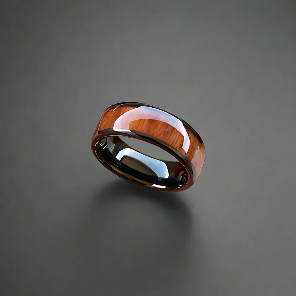 Domed Wood & Black Tungsten Wedding Ring (8mm)