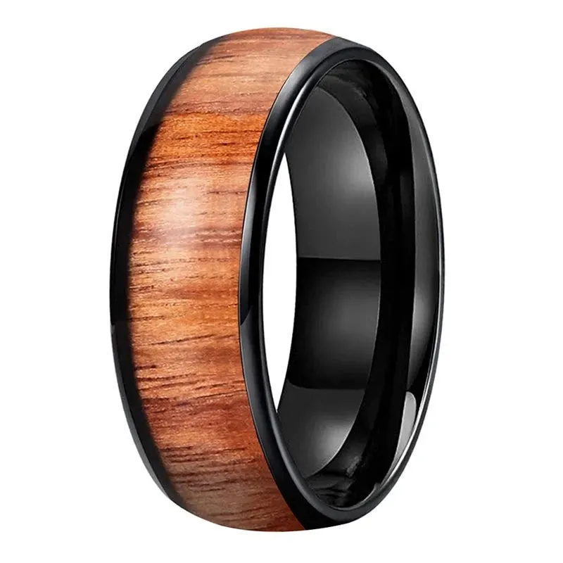 Domed Wood & Black Tungsten Wedding Ring (8mm)