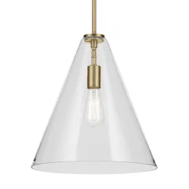 Everly 16" 1-Light Cone Pendant Light with Clear Glass, Natural Brass Finish