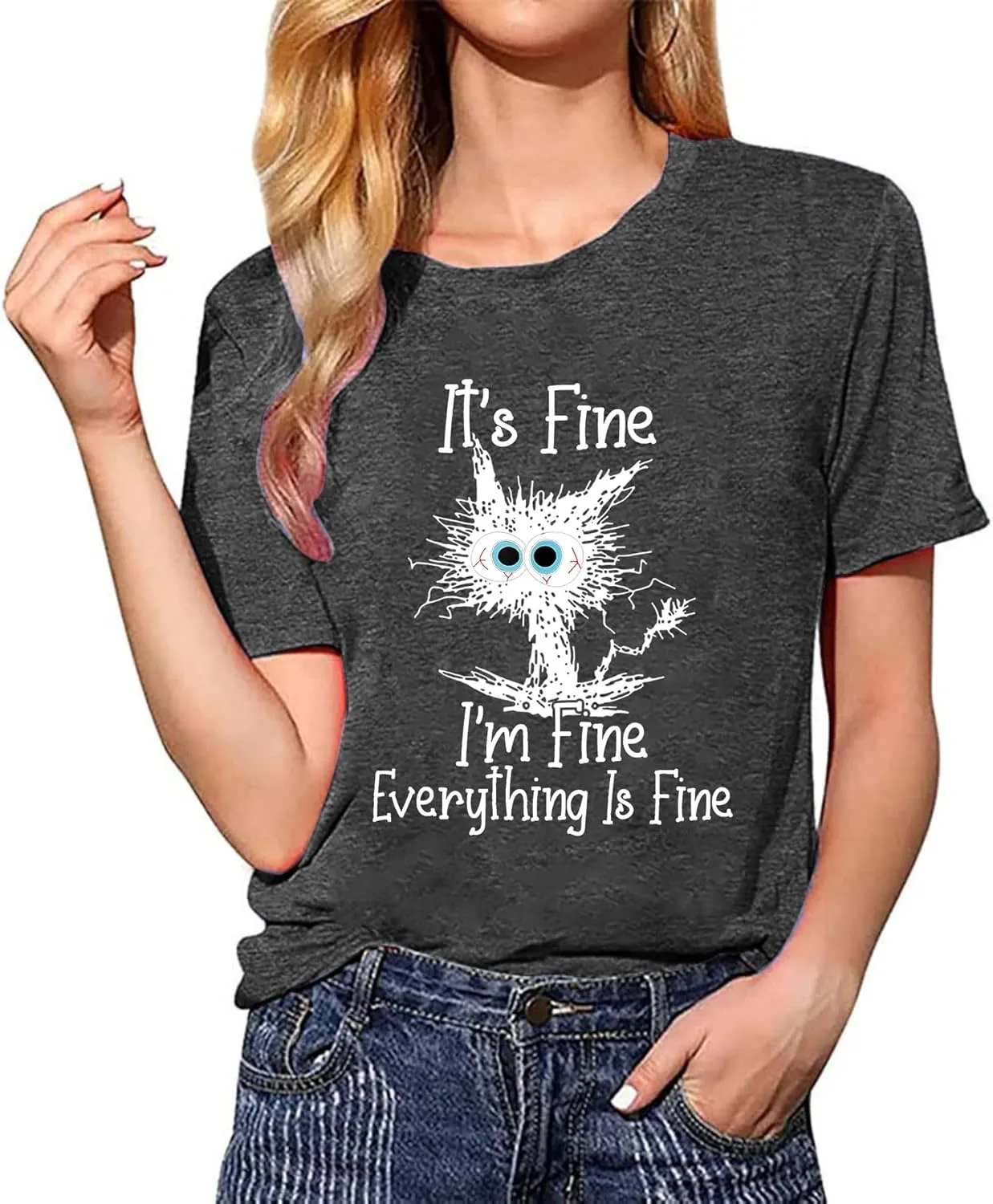 Fine Funny Cat Printed Women's Short Sleeve T-Shirt