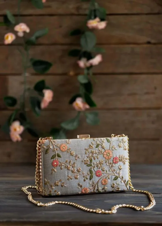 Floral Creeper Box Clutch Grey - AM-BC-1220-0005
