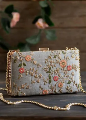 Floral Creeper Box Clutch Grey - AM-BC-1220-0005