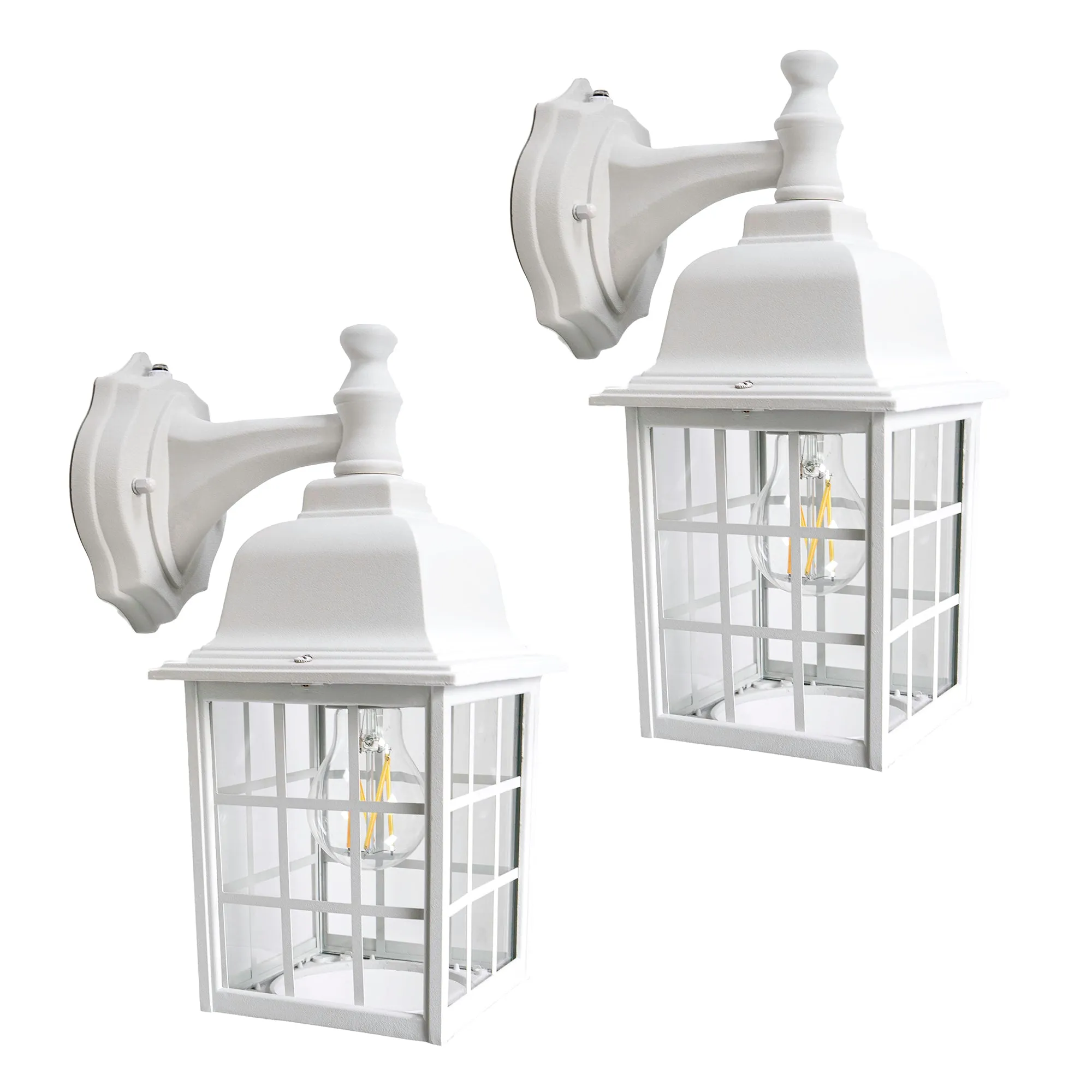 French Pane Dusk to Dawn Wall Light, E26 Standard Socket, Wet Location, Seedy Glass, Black, Smoked Steel or White Finish