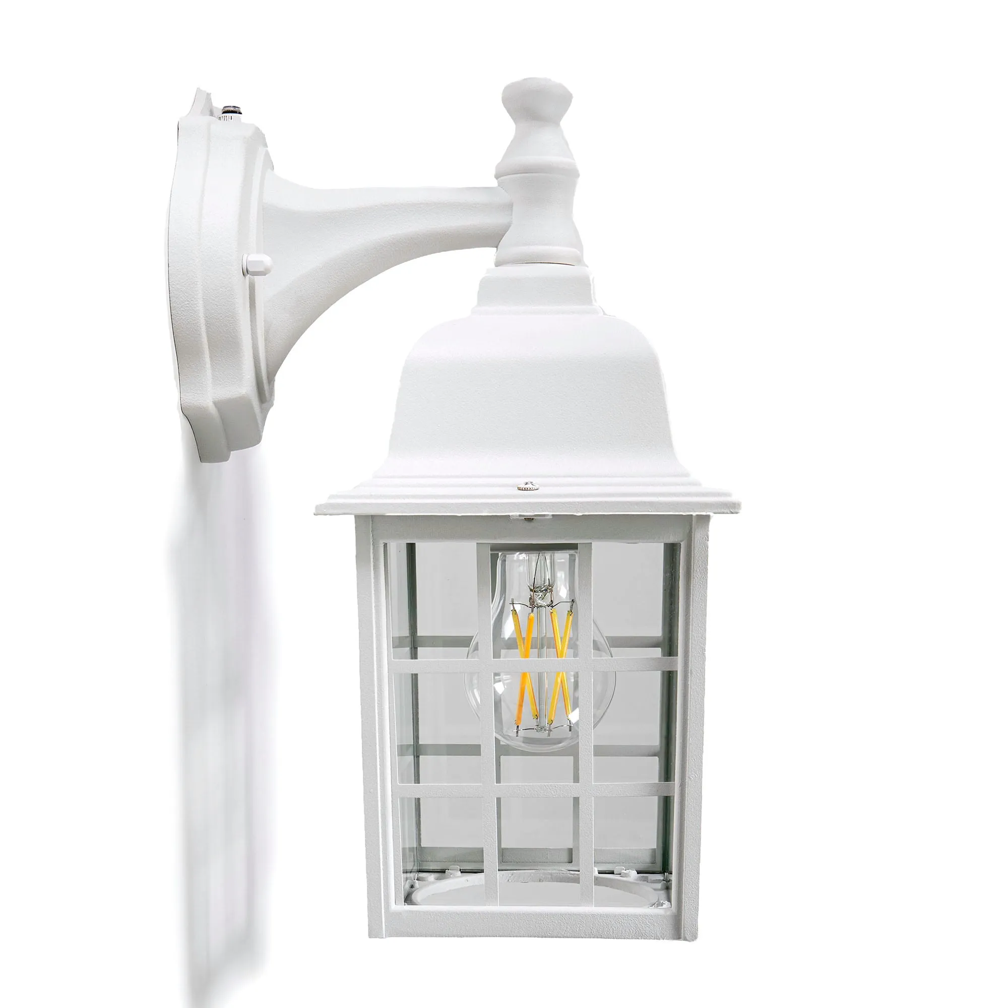 French Pane Dusk to Dawn Wall Light, E26 Standard Socket, Wet Location, Seedy Glass, Black, Smoked Steel or White Finish