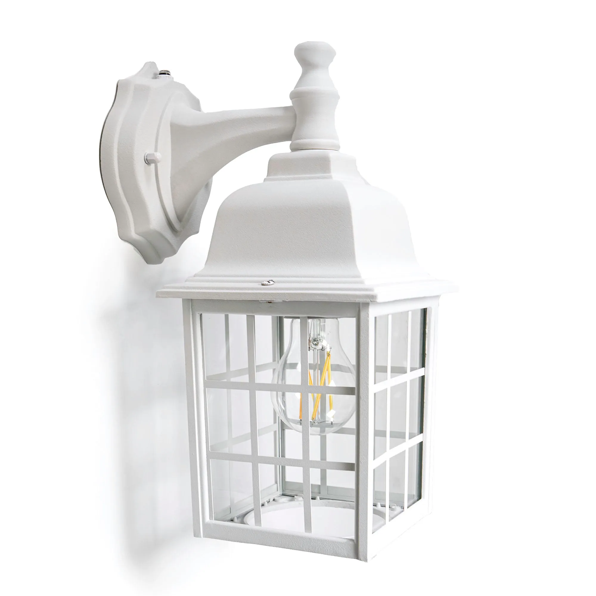 French Pane Dusk to Dawn Wall Light, E26 Standard Socket, Wet Location, Seedy Glass, Black, Smoked Steel or White Finish