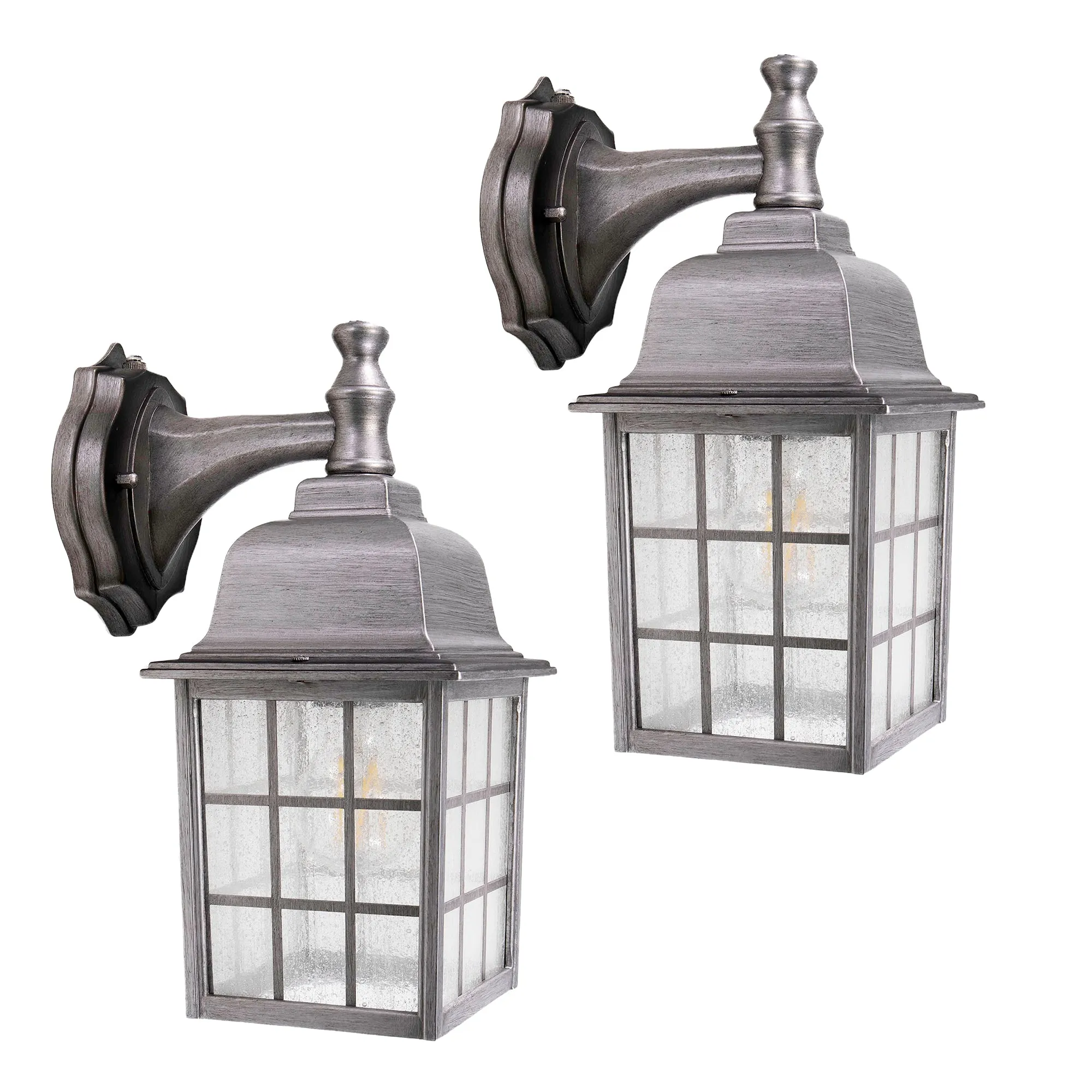French Pane Dusk to Dawn Wall Light, E26 Standard Socket, Wet Location, Seedy Glass, Black, Smoked Steel or White Finish