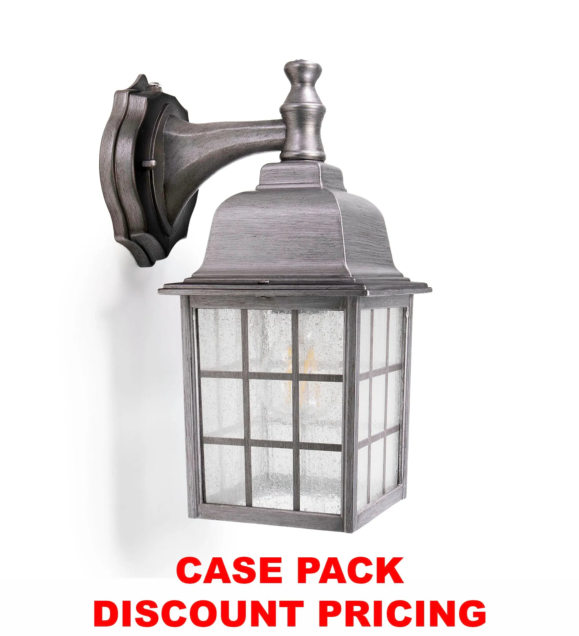 French Pane Dusk to Dawn Wall Light, E26 Standard Socket, Wet Location, Seedy Glass, Black, Smoked Steel or White Finish