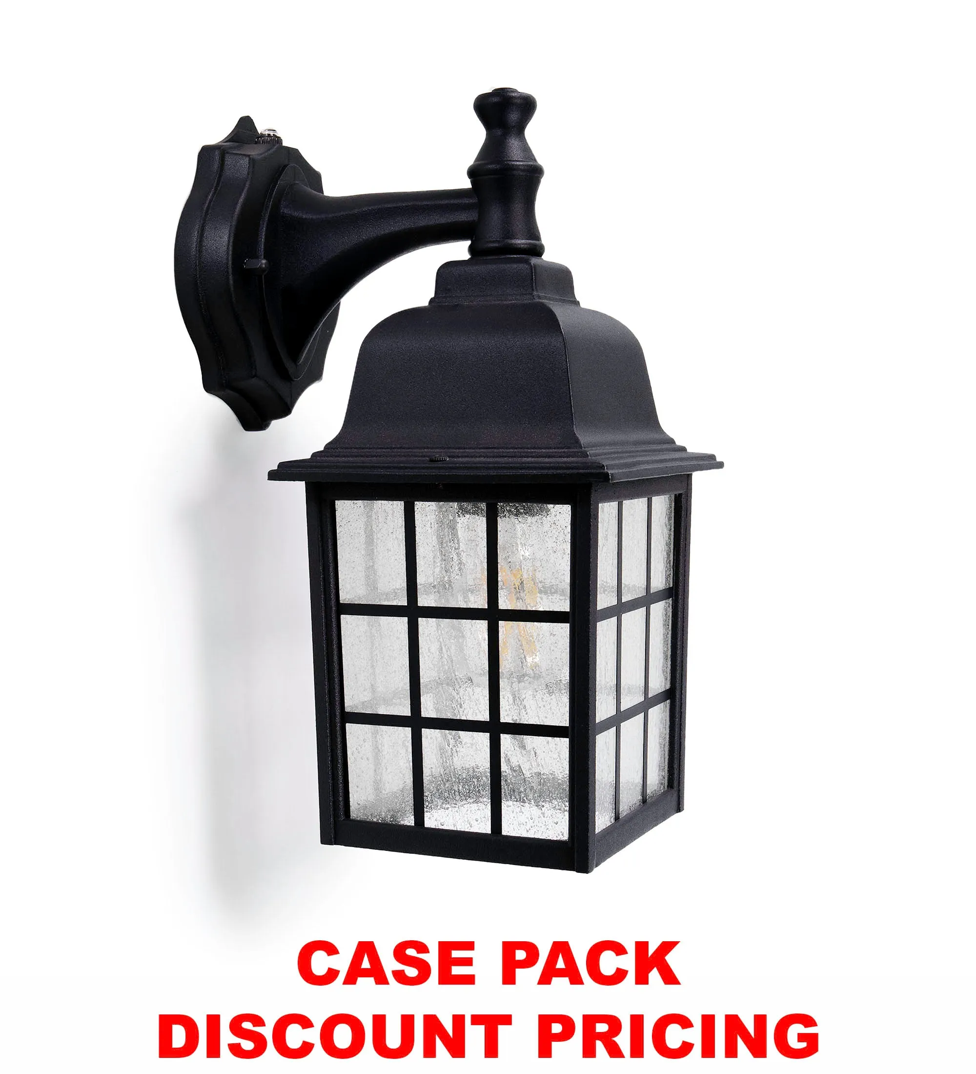 French Pane Dusk to Dawn Wall Light, E26 Standard Socket, Wet Location, Seedy Glass, Black, Smoked Steel or White Finish