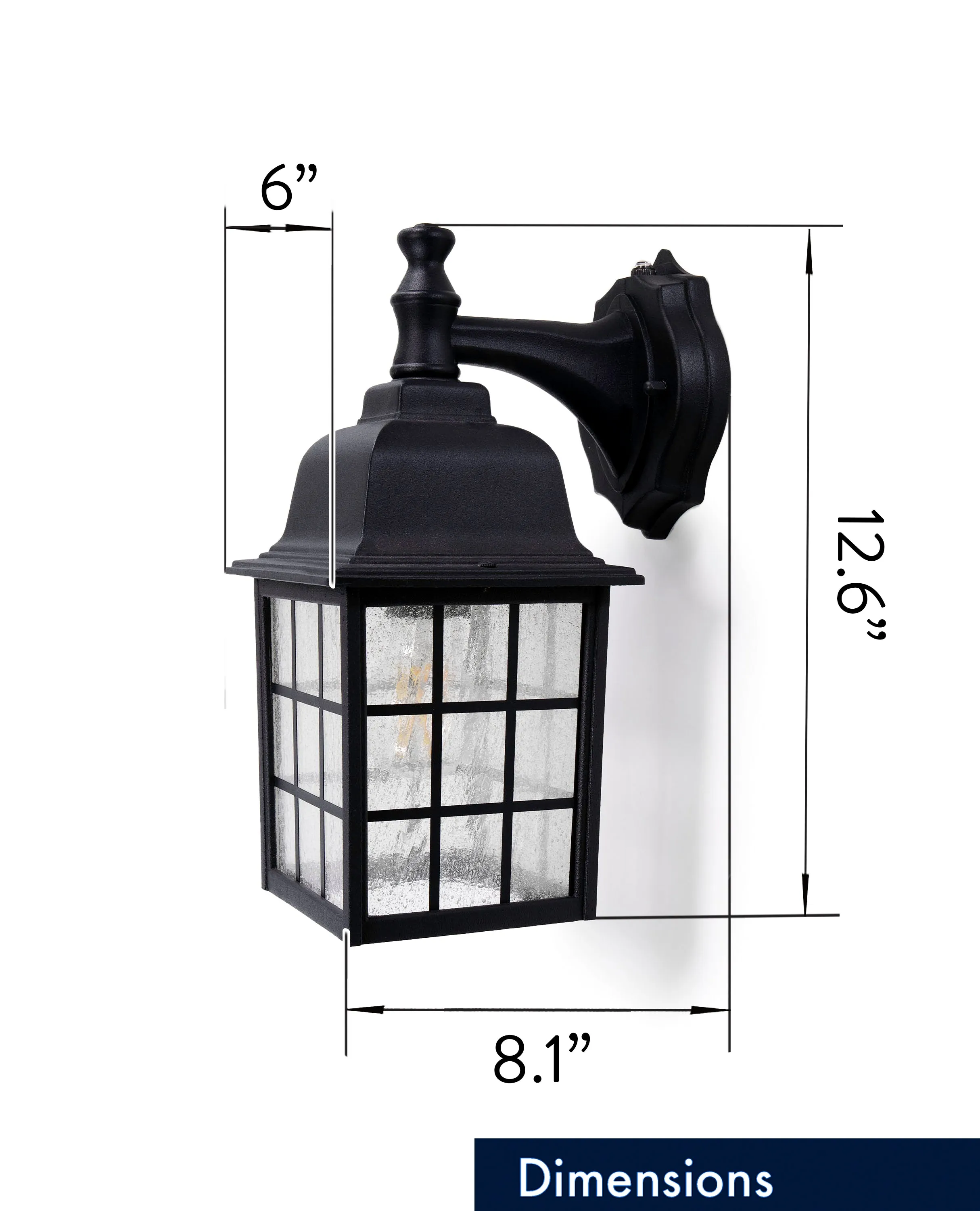 French Pane Dusk to Dawn Wall Light, E26 Standard Socket, Wet Location, Seedy Glass, Black, Smoked Steel or White Finish
