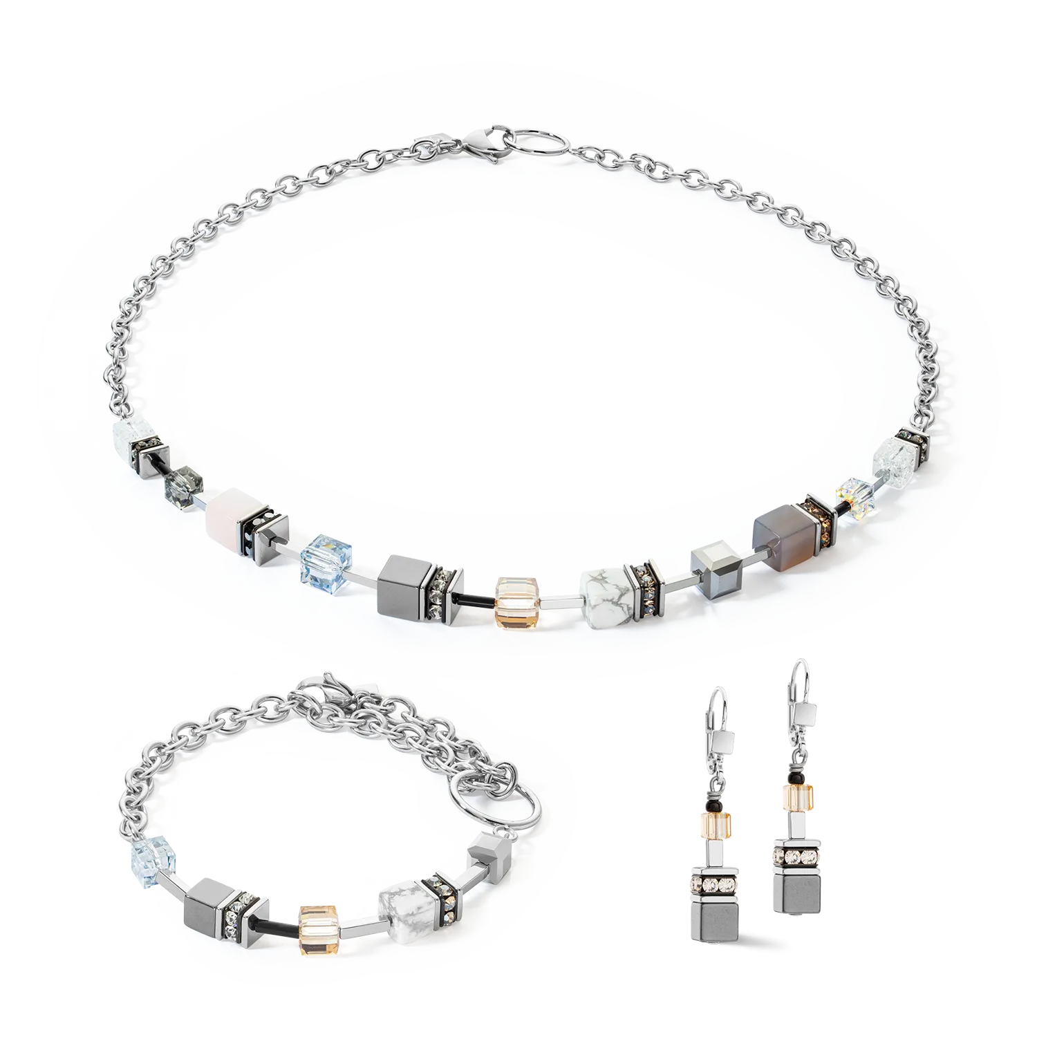 GeoCUBE® Iconic Precious Chain necklace grey-beige