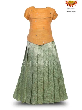 Girls Green Pastel Creeper Pattu Pavadai