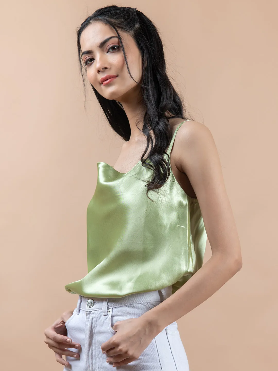 Green cowl neck cami top
