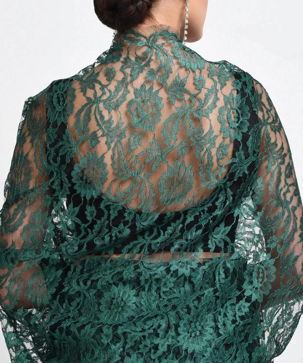 Green French Chantilly Lace Saree