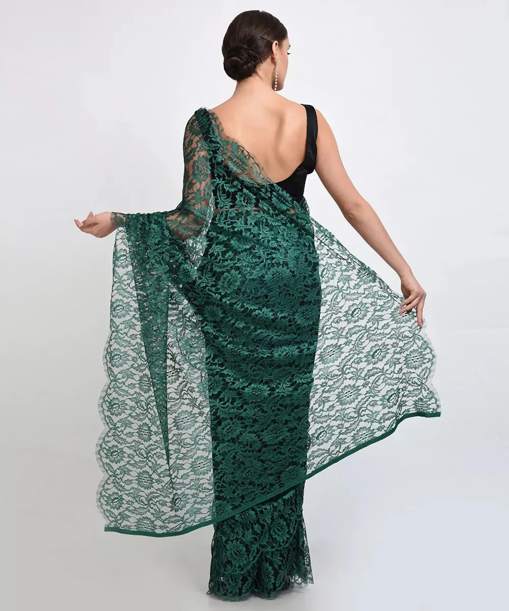 Green French Chantilly Lace Saree