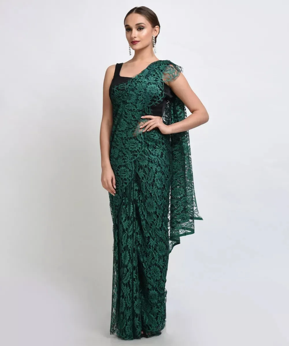 Green French Chantilly Lace Saree