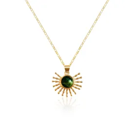 Green Sunburst Necklace - Gold Filled