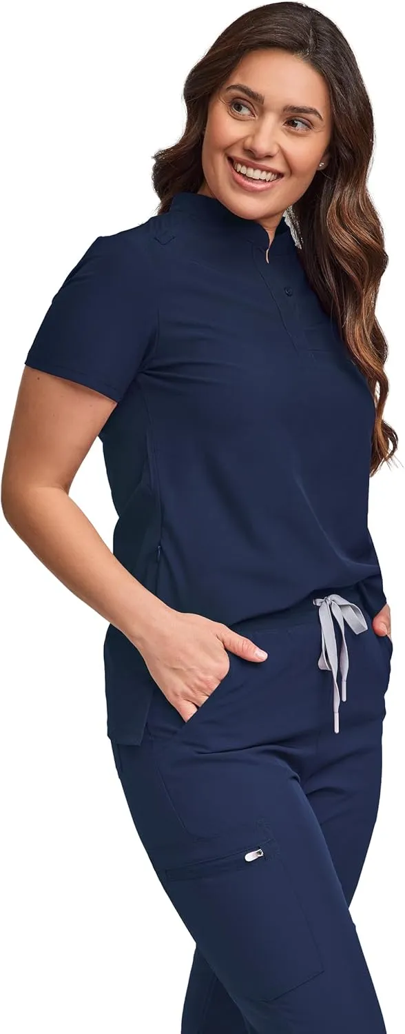 Green Town Scrubs for Women Scrub Set - Slim Fit Jogger Pant and Mandarin Collar Tuck-in Top, Easy Care Uniform
