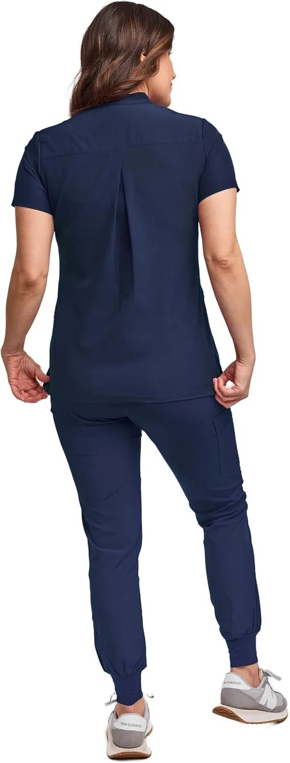 Green Town Scrubs for Women Scrub Set - Slim Fit Jogger Pant and Mandarin Collar Tuck-in Top, Easy Care Uniform