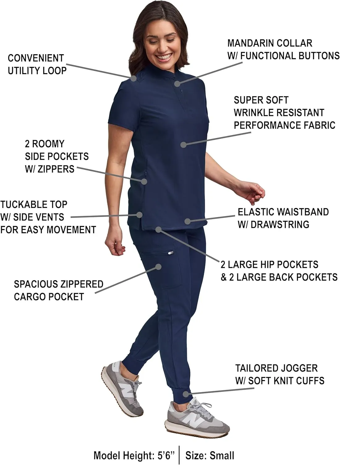 Green Town Scrubs for Women Scrub Set - Slim Fit Jogger Pant and Mandarin Collar Tuck-in Top, Easy Care Uniform