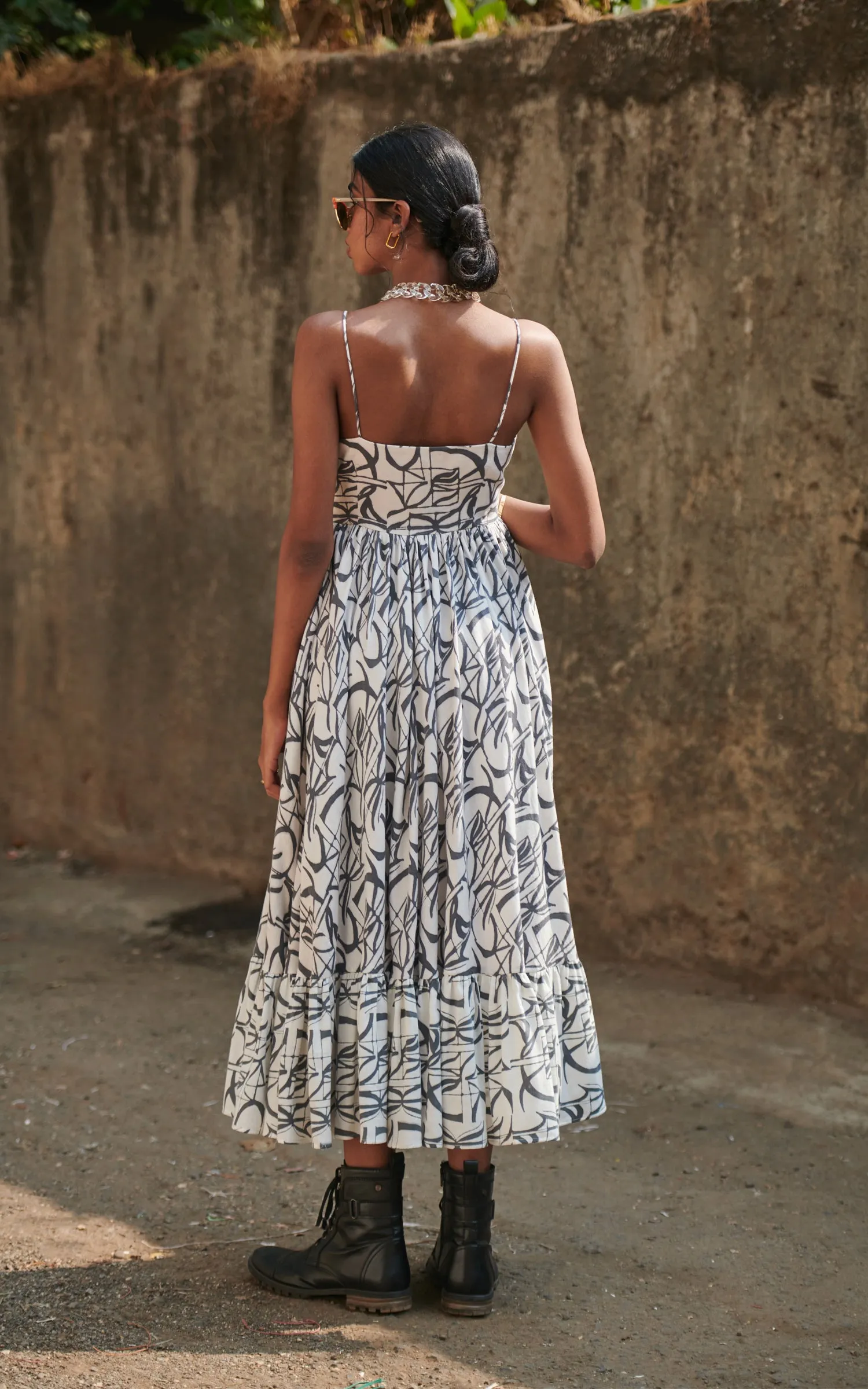 Grey Printed Midi Dress
