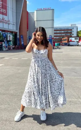 Grey Printed Midi Dress