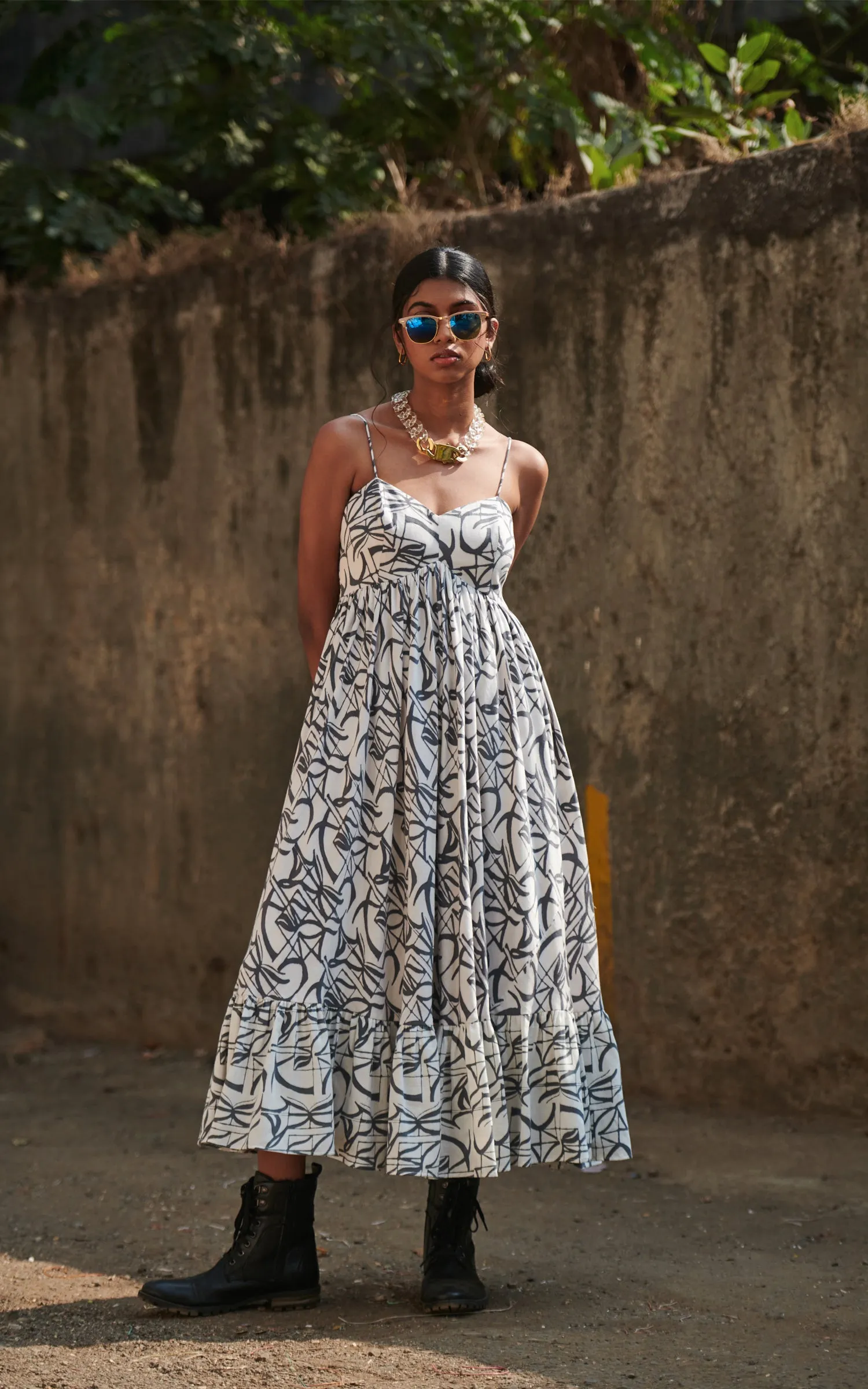 Grey Printed Midi Dress