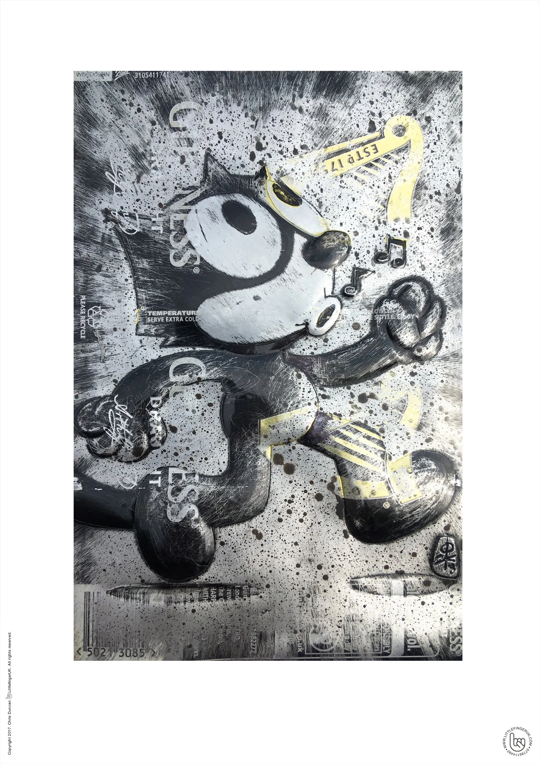 Hand Signed PRINT by Chris Duncan, FELIX on GUINNESS Can