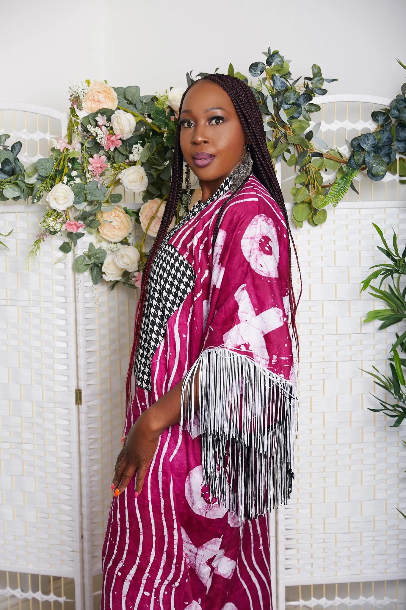 Kampala Adire Kaftan Boubou Bubu Maxi Fringe Dress - Izuchy