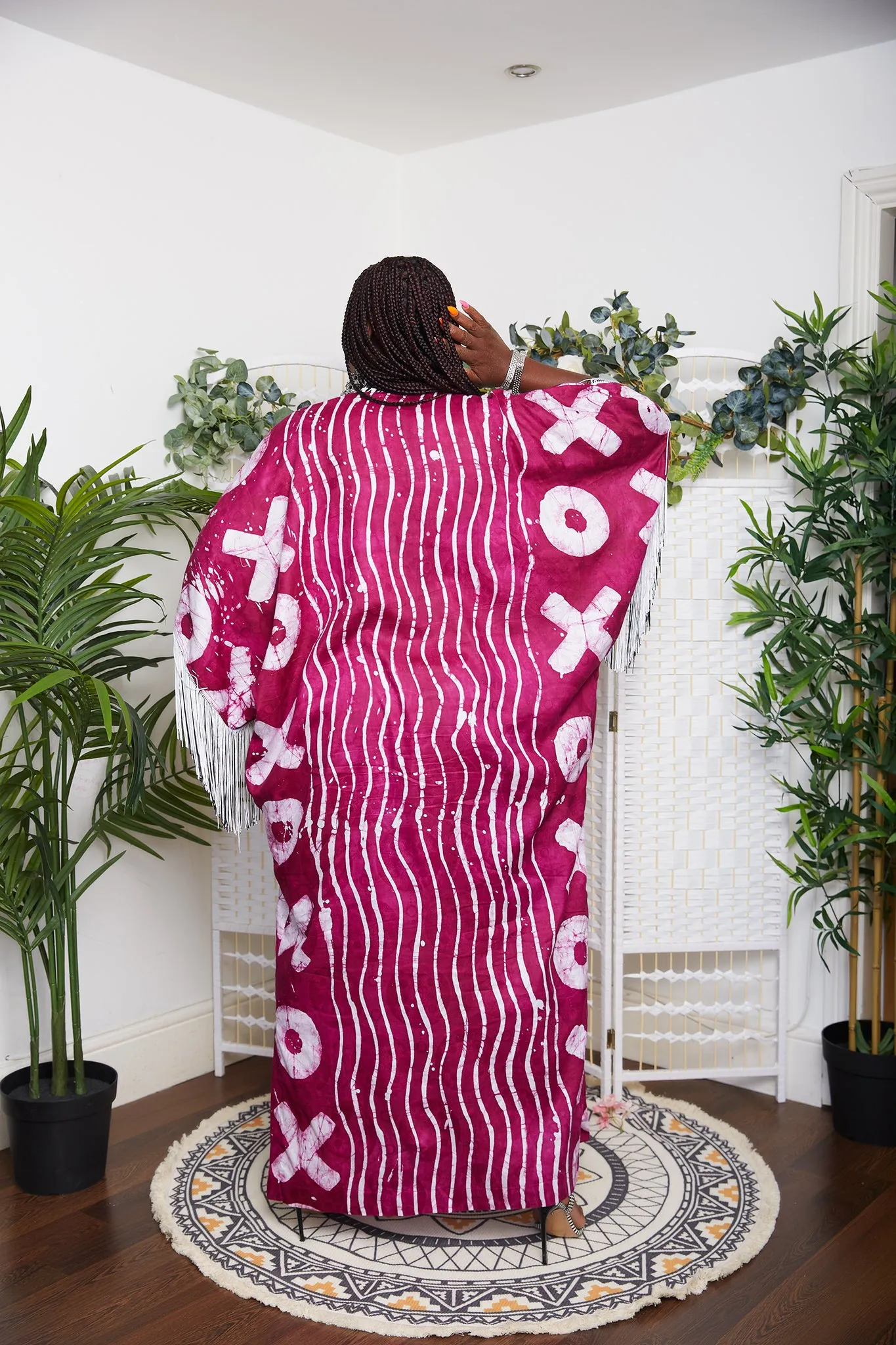 Kampala Adire Kaftan Boubou Bubu Maxi Fringe Dress - Izuchy