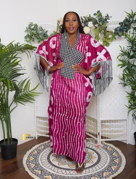 Kampala Adire Kaftan Boubou Bubu Maxi Fringe Dress - Izuchy