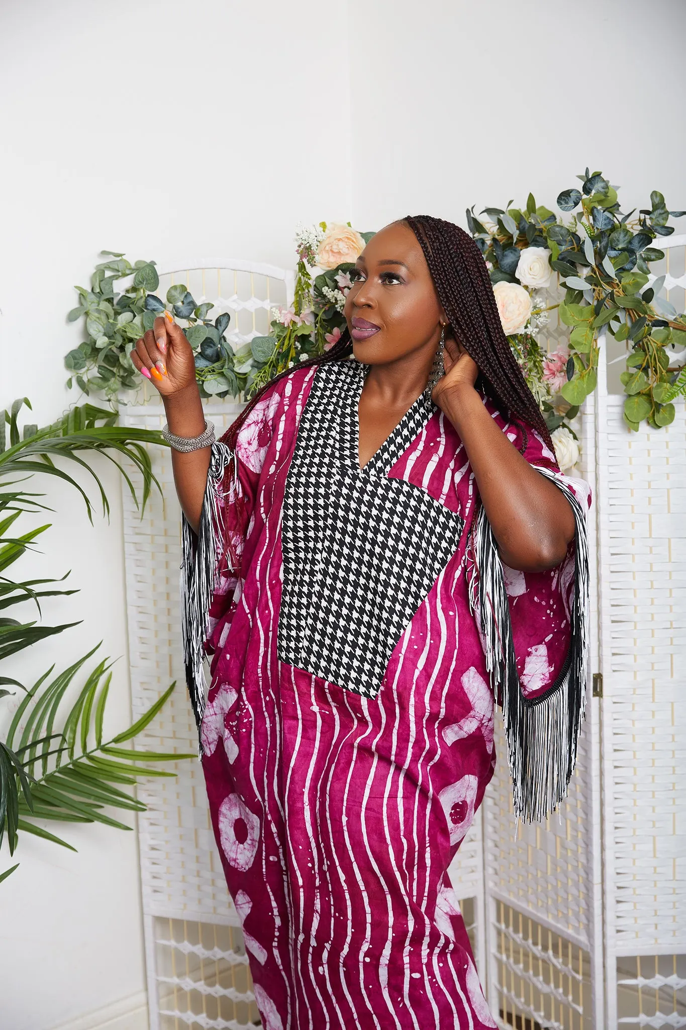 Kampala Adire Kaftan Boubou Bubu Maxi Fringe Dress - Izuchy