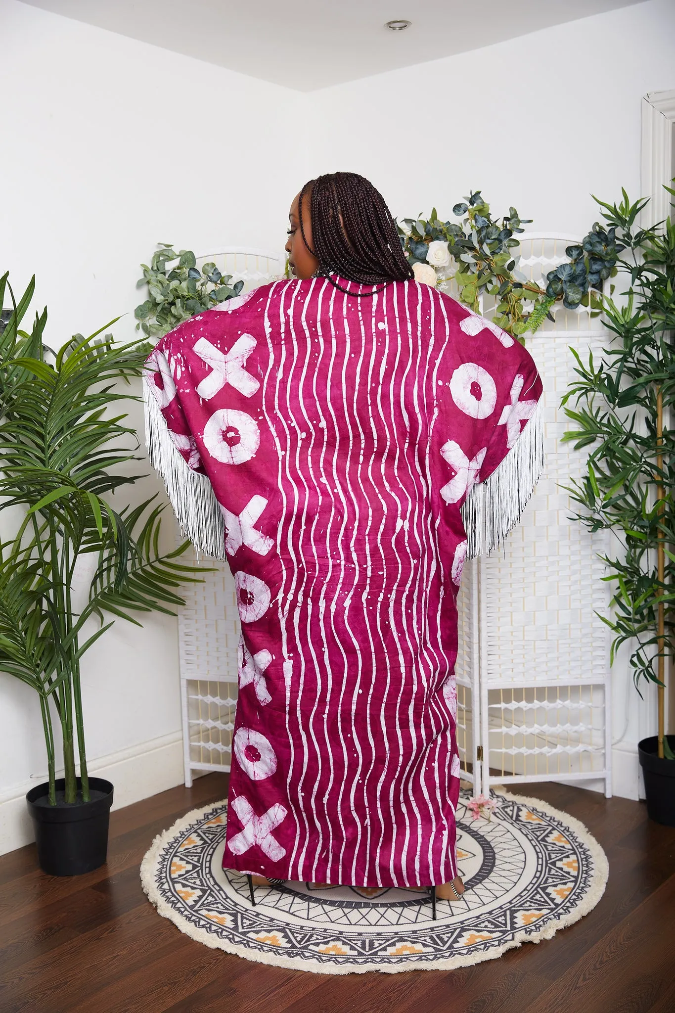 Kampala Adire Kaftan Boubou Bubu Maxi Fringe Dress - Izuchy