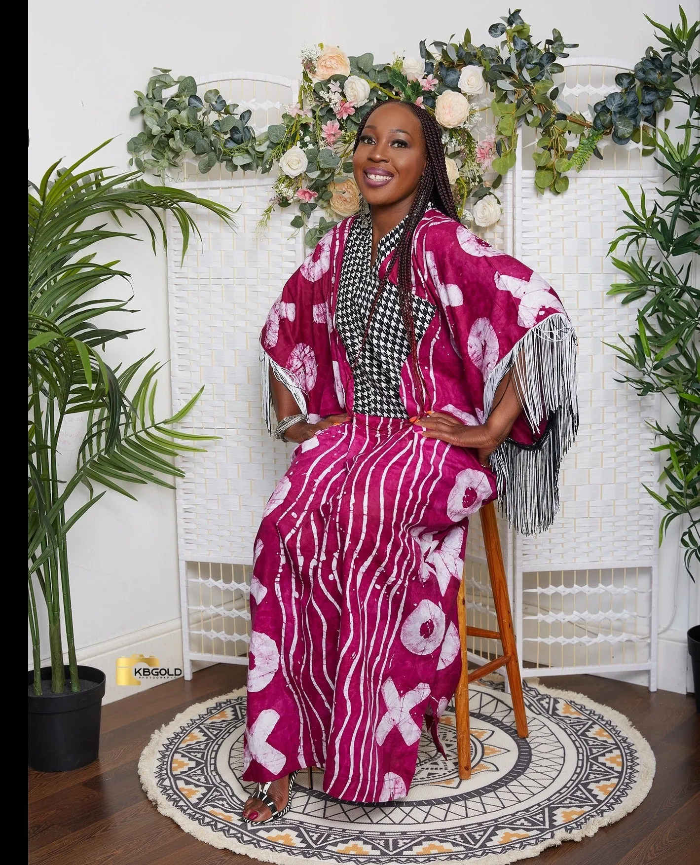 Kampala Adire Kaftan Boubou Bubu Maxi Fringe Dress - Izuchy